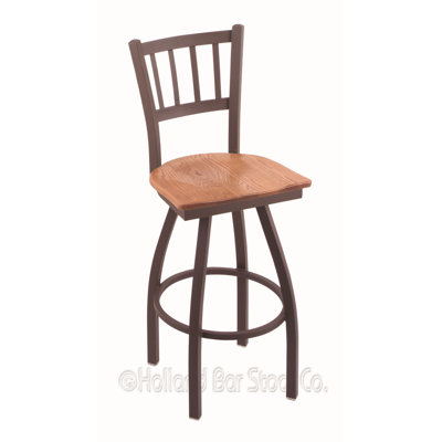 Contessa Swivel Bar Stool Base Finish: Bronze, Upholstery: Medium Oak