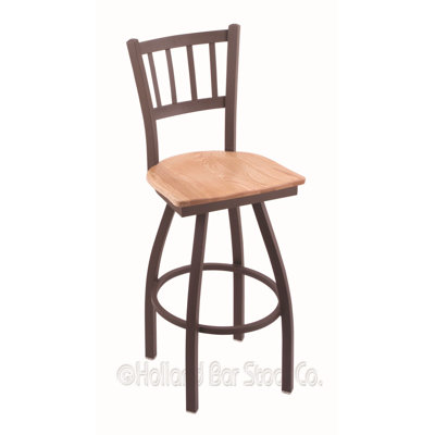 Contessa Swivel Bar Stool Base Finish: Bronze, Upholstery: Natural Oak