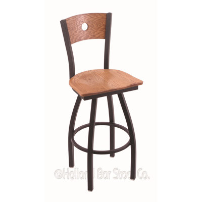 Voltaire 30 inch Swivel Bar Stool Base Finish: Black Wrinkle, Upholstery: Medium Oak