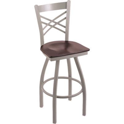 Catalina 25 inch Swivel Bar Stool Upholstery: Dark Cherry Oak, Base Finish: Anodized Nickel