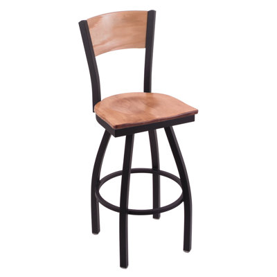 Corvette Swivel Bar Stool with Cushion Upholstery: Medium Maple
