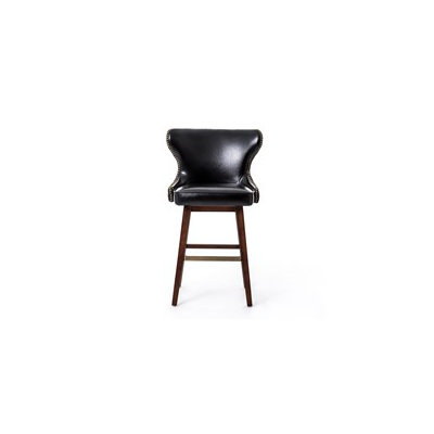 Currey Swivel Bar Stool Finish: Dark Brown, Upholstery: Leather - Black