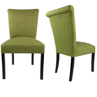 Barcelona Upholstered Parsons Chair in Espresso Upholstery: Grass Green
