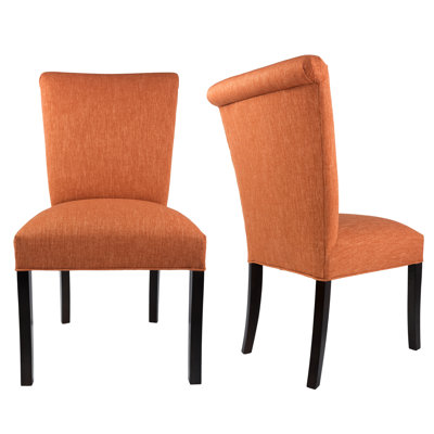 Barcelona Upholstered Parsons Chair in Espresso Upholstery: Terracotta Orange