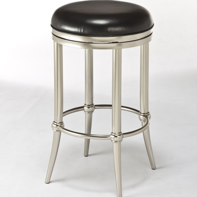Cadman 26 inch Swivel Bar Stool Upholstery: Black, Frame Finish: Dull Nickel