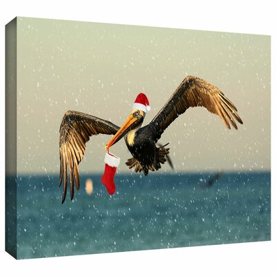 'Christmas Pelican1' by Lindsey Janich Graphic Art on Wrapped Canvas
