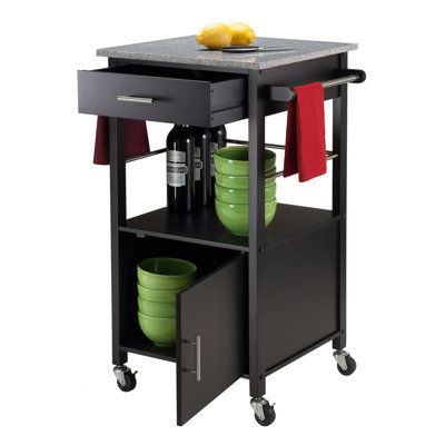 Davenport Kitchen Cart with Granite Top Base Finish: Black