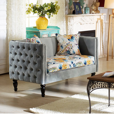 TSF-8125-LS Grey Velvet/Calico WHI6518 Wholesale Interiors Baxton Studio Penelope Loveseat