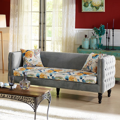 TSF-8125-SF Grey Velvet/Calico WHI6527 Wholesale Interiors Baxton Studio Penelope Sofa
