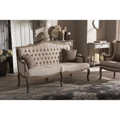 ASS560Mi-CG4 WHI7060 Wholesale Interiors Oliver Weathered Oak Wood Button-tufted Upholstered Sofa