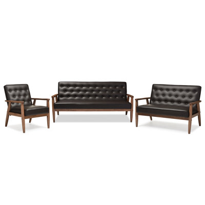 Wholesale Interiors BBT8013-Brown 3PC Set Sorrento Baxton Studio Upholstered 3 Piece Living Room Set
