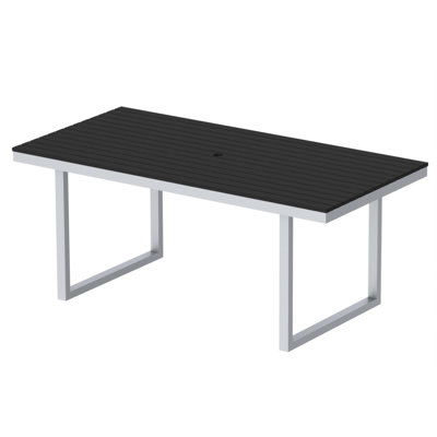 Kinzie Outdoor Modern Dining Table Base Finish: Textured Black Frame, Top Finish: Sand