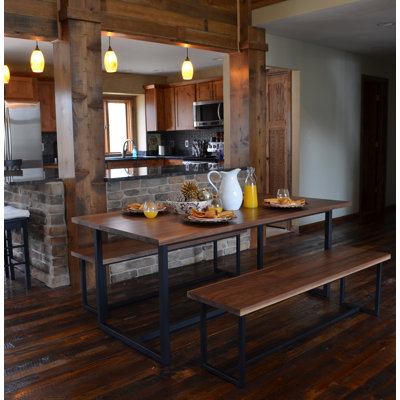 Port 3 Piece Dining Set Top Finish: Walnut, Base Finish: Checker Black