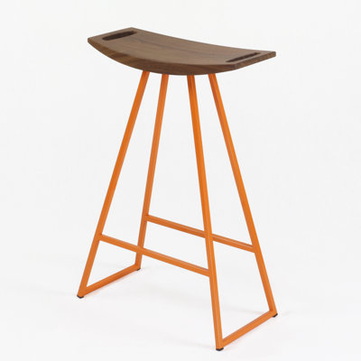 Roberts 24 inch Bar Stool Base Color: Orange, Upholstery: Walnut