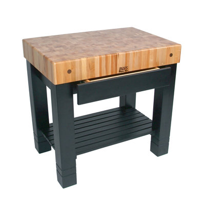 American Heritage Prep Table with Butcher Block Top Finish: Useful Gray