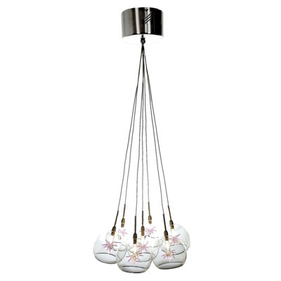 Starburst 7 Light Pendant Glass Color: Globe with Star Violet