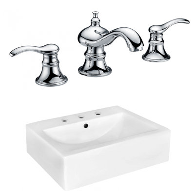 Ceramic Rectangular Bathroom Sink with Faucet and Overflow Installation Type: Wall Mount