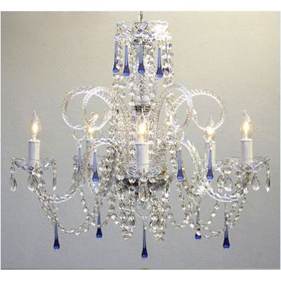 5 Light Crystal Chandelier Crystal Color: Blue image