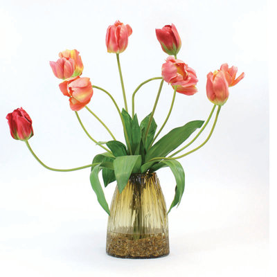 Flame Tulips in Glass Vase image