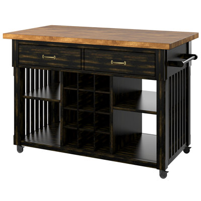 Fortville Kitchen Cart with Wood Base Finish: Antique Black