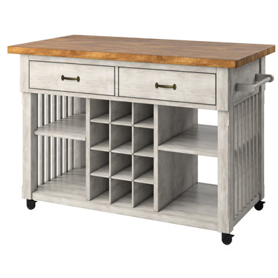 Fortville Kitchen Cart with Wood Base Finish: Antique White