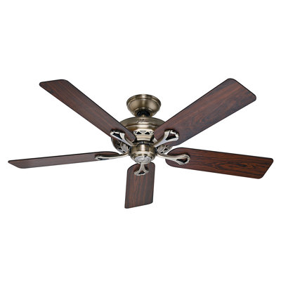 52 The Savoy 5 Blade Ceiling Fan Finish: Antique Brass with Rosewood/Medium Oak Blades image