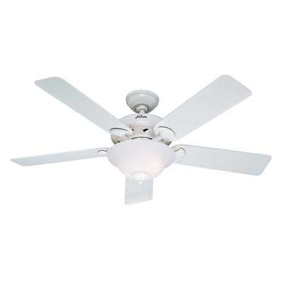 52 The Brookline 5 Blade Ceiling Fan Finish: White with Bleached Oak/White Blades image