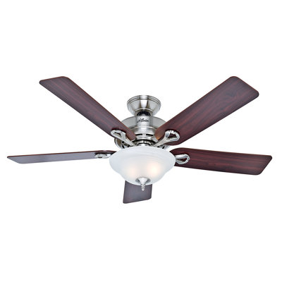 52 The Kensington 5 Blade Ceiling Fan Finish: Brushed Nickel with Cherry/Maple Blades image