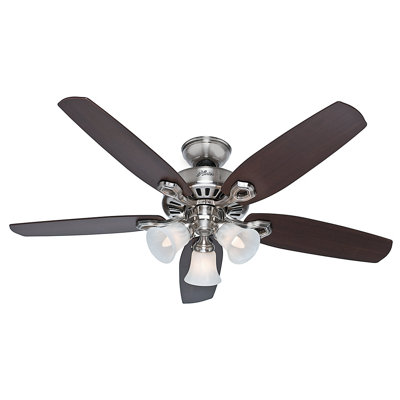 52 Builder Plus 5 Blade Ceiling Fan Finish: Brushed Nickel with Brazilian Cherry/Harvest Mahog image