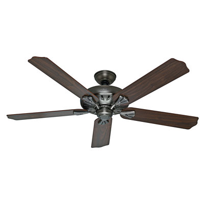 60 The Royal Oak 5 Blade Ceiling Fan with Remote Finish: Antique Pewter with Walnut/Chestnut Blades image