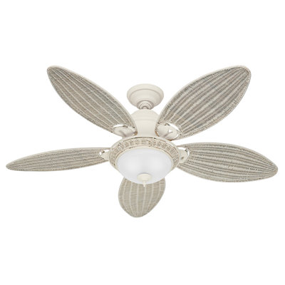54 Caribbean Breeze 5 Blade Ceiling Fan Finish: Textured White with Cream Wicker Blades image