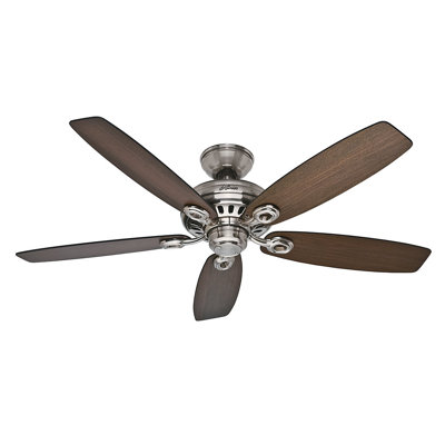 52 Markham 5 Blade Ceiling Fan Finish: Brushed Nickel with Medium Walnut/Dark Walnut Blad image