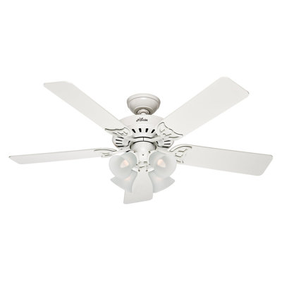 52 Studio Series 5 Blade Ceiling Fan Finish: White with Bleached Oak/White Blades image