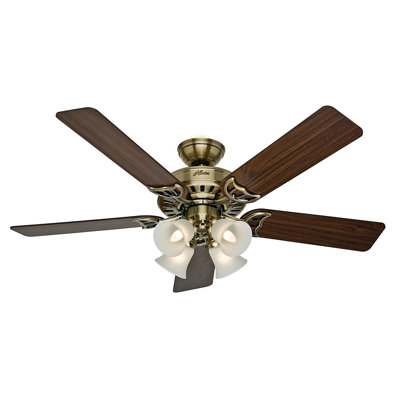 52 Studio Series 5 Blade Ceiling Fan Finish: Antique Brass with Walnut/Medium Oak Blades image