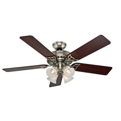 52 Studio Series 5 Blade Ceiling Fan Finish: Brushed Nickel with Cherry/Maple Blades image