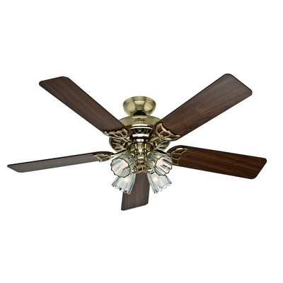 52 Studio Series 5 Blade Ceiling Fan Finish: Brass with Walnut/Medium Oak Blades image
