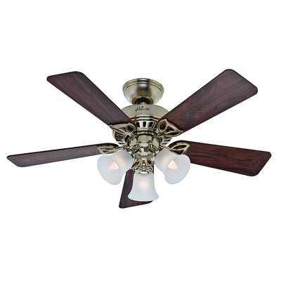 42 The Beacon Hill 5 Blade Ceiling Fan Finish: Bright Brass with Rosewood/Medium Oak Blades image