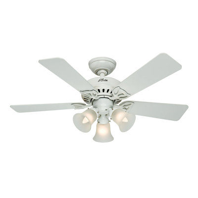 42 The Beacon Hill 5 Blade Ceiling Fan Finish: White with White/Light Oak Blades image