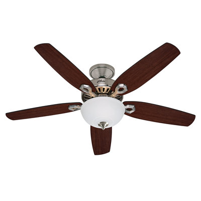 52 Builder Deluxe 5 Blade Ceiling Fan Finish: Brushed Nickel with Stained Oak/Brazilian Cherry B image