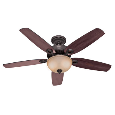 52 Builder Deluxe 5 Blade Ceiling Fan Finish: Bronze with Brazilian Cherry/Stained Oak Blades image