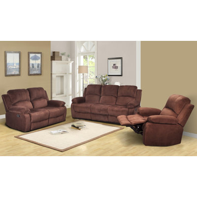 Beverly Fine Furniture GS2902-3PC Denver 3 Piece Microfiber Reclining Living Room Set Upholstery