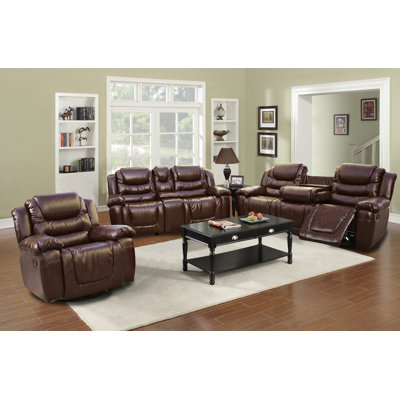 Beverly Fine Furniture GS3888-3PC Ottawa 3 Piece Bonded Leather Reclining Living Room Sofa Set