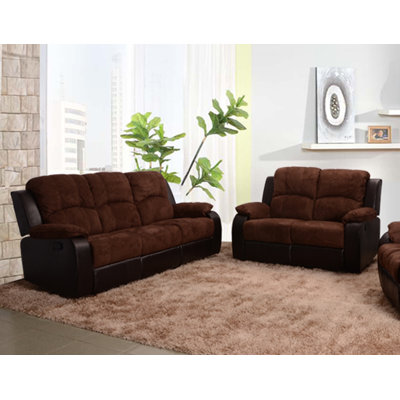 Beverly Fine Furniture SF1003-2PC Pamela 2 Piece Microfiber Reclining Living Room Sofa Set
