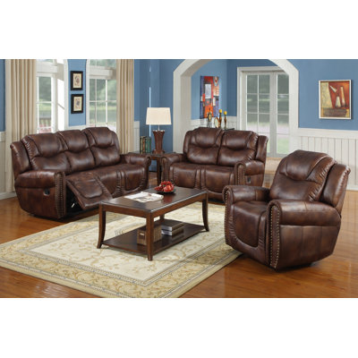 Beverly Fine Furniture GS3700-BN-3PC Toledo 3 Piece Bonded Leather Reclining Living Room Sofa Set