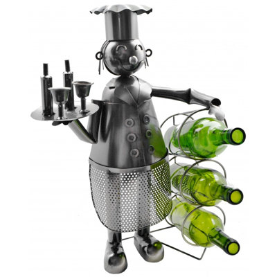 Chef Holding 3 Bottles Tabletop Wine Rack