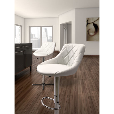 Devilin Adjustable Height Swivel Bar Stool Upholstery: White