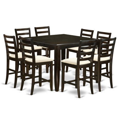 Tamarack 9 Piece Counter Height Dining Set Finish: Cappuccino, Upholstery: Microfiber Cushion