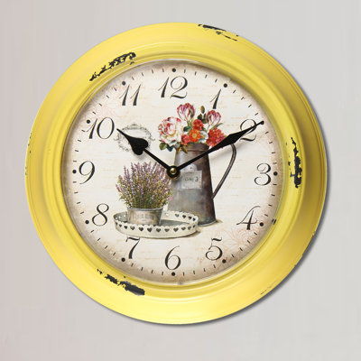 11.8" Circular Watering Can and Flowers Detail Wall Hanging Clock 11.8" Circular Watering Can and Flowers Detail Wall Hanging Clock