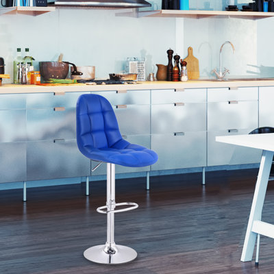 Adjustable Height Swivel Bar Stool Upholstery: Blue