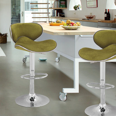 Adjustable Height Swivel Bar Stool Upholstery: Green